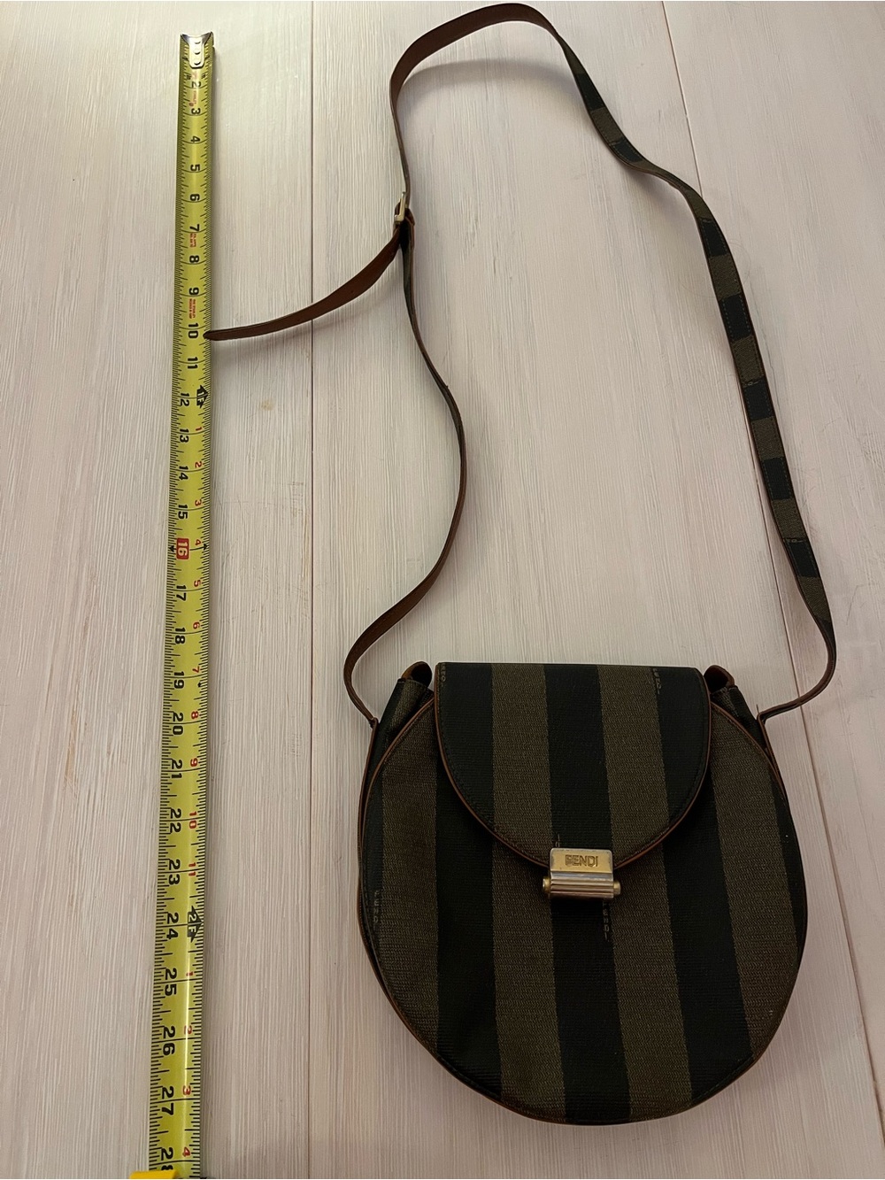 Fendi Black and Brown Striped Crossbody with Gold-Tone Logo Clasp - Picture 2 of 9